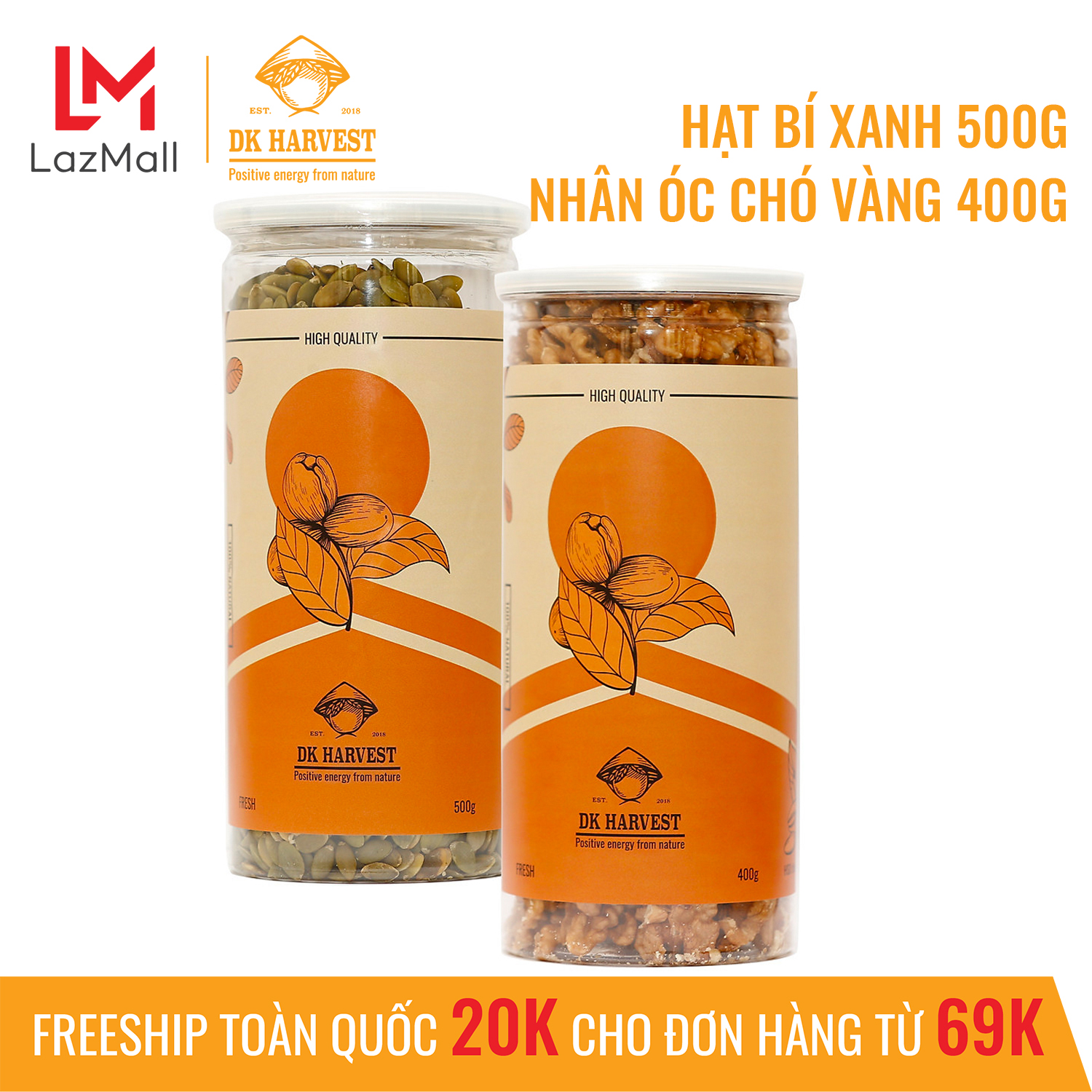 COMBO SIÊU TIẾT KIỆM - 1 Hũ Hạt Bí - DK Harvest 500g + 1 Hũ Óc Chó Vàng - DK Harvest 400g