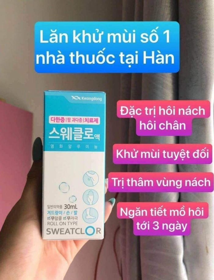 Lăn khử mùi cho nách - chân, mồ hôi tay, thâm nách Kwangdong Sweatclor 30ml - Hàng xách tay Hàn Quốc
