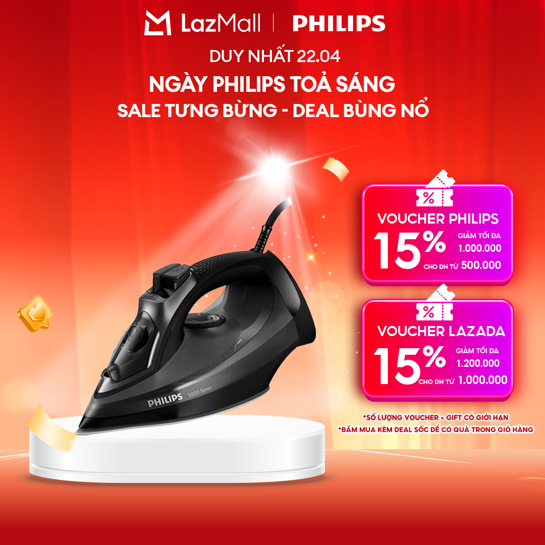 Bàn Ủi Hơi Nước Philips DST5040/80 - Công Suất 2600W - Hơi Phun 45G/Phút - Tăng Cường 200G/Phút - Mặt Đế SteamGlide Plus Chống Xước - Hàng Phân Phối Chính Hãng