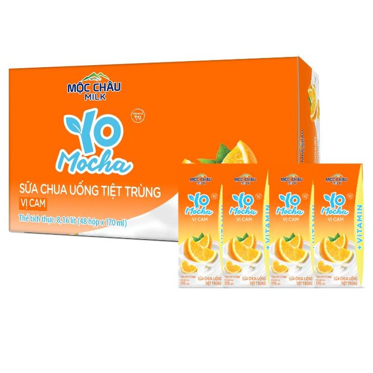 Thùng 48 hộp Sữa chua uống tiệt trùng vị cam 170ml Yo Mocha Mộc Châu Milk