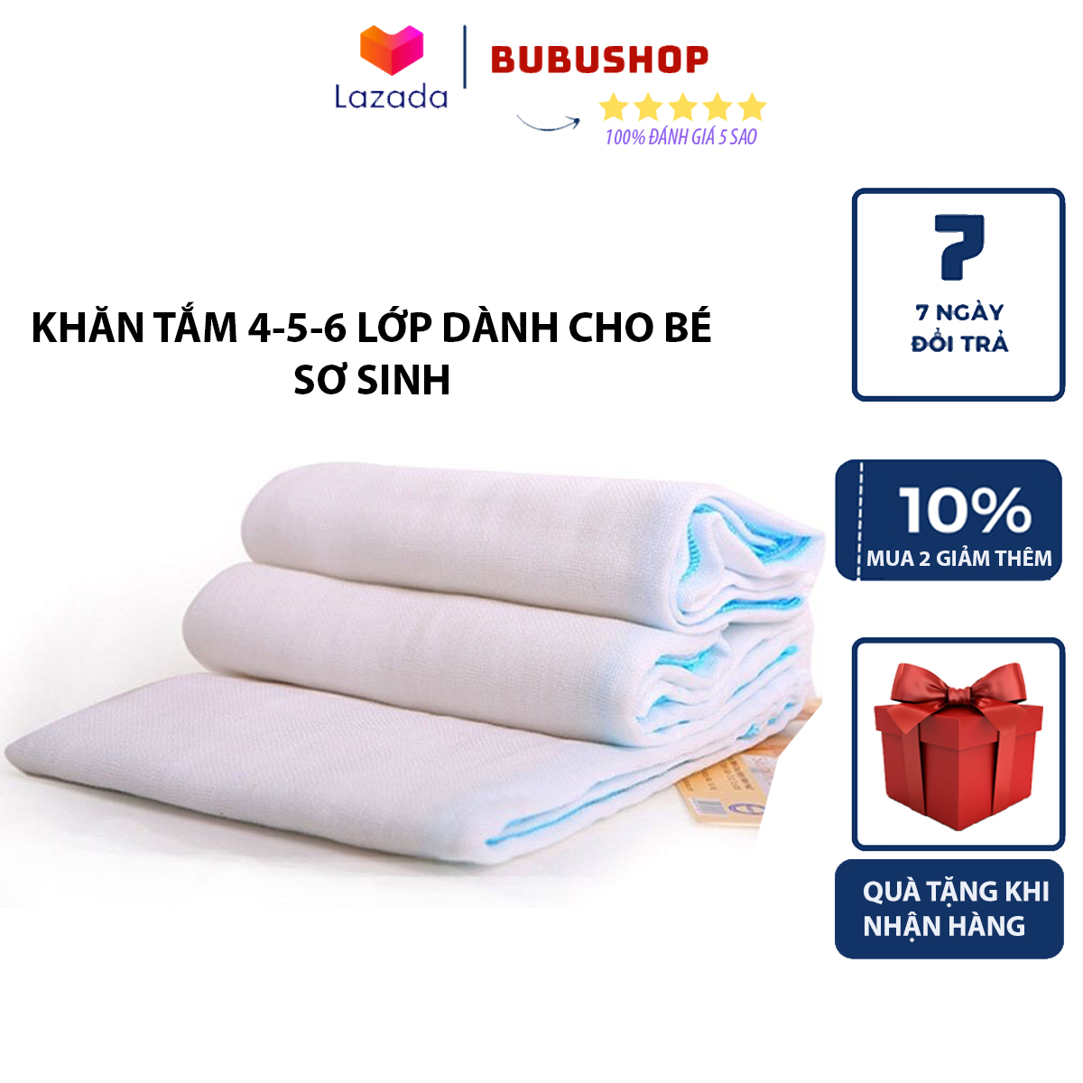Khăn tắm vải xô dành cho bé sơ sinh viền màu bé trai bé gái chất cotton 4,5