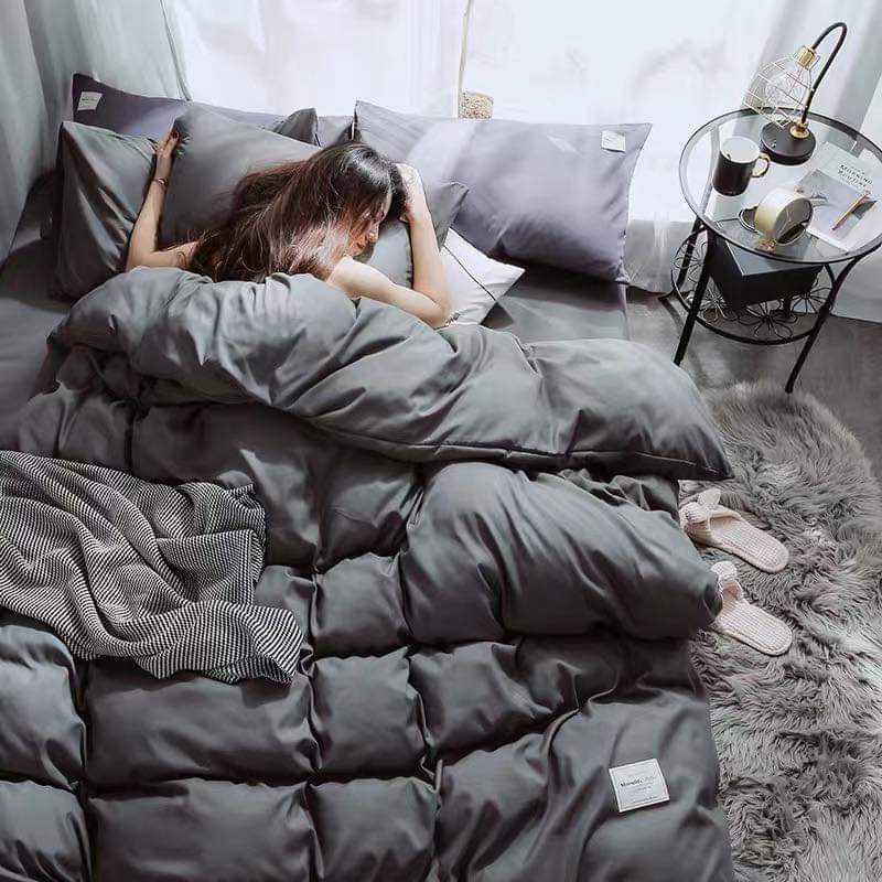 Bộ chăn ga gối coton tici emly bedding mẫu ghi đậm