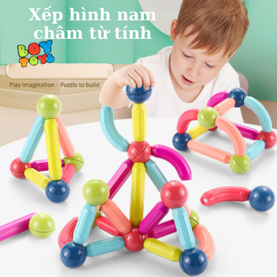 Bộ xếp hình nam châm từ tính thế hệ mới, đồ chơi lắp ghép hình khối xây dựng DIY phát triển trí tuệ cho bé