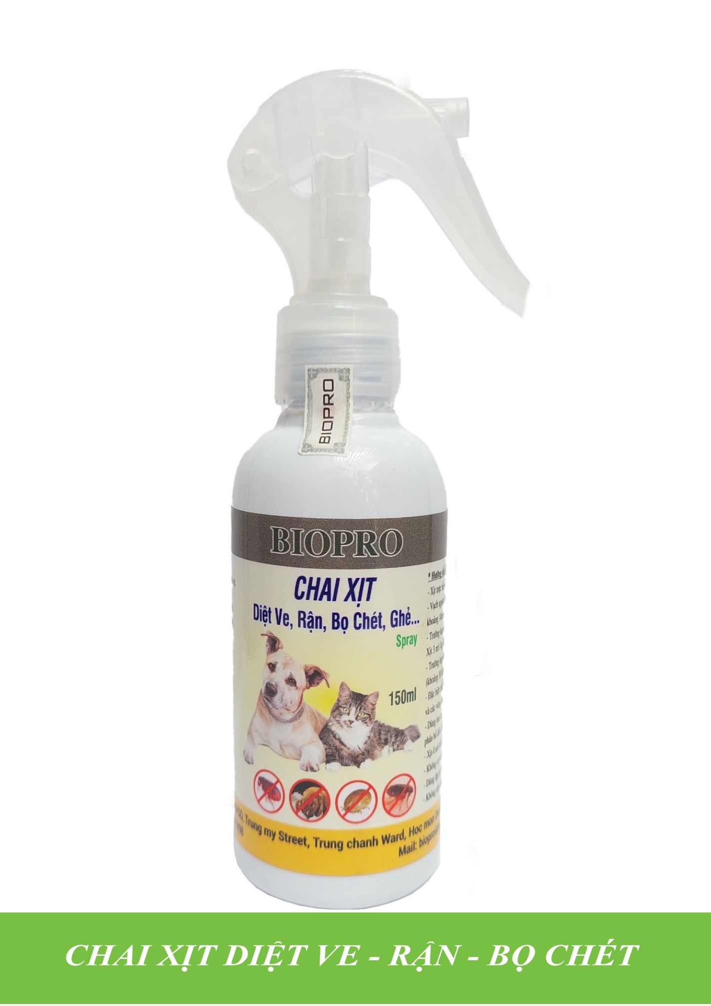 Chai xịt 150ml. Diệt ve Diệt rận Diệt bọ chét Biopro Diệt sạch ve rận bọ chét, An toàn, Hiệu quả lâu dài