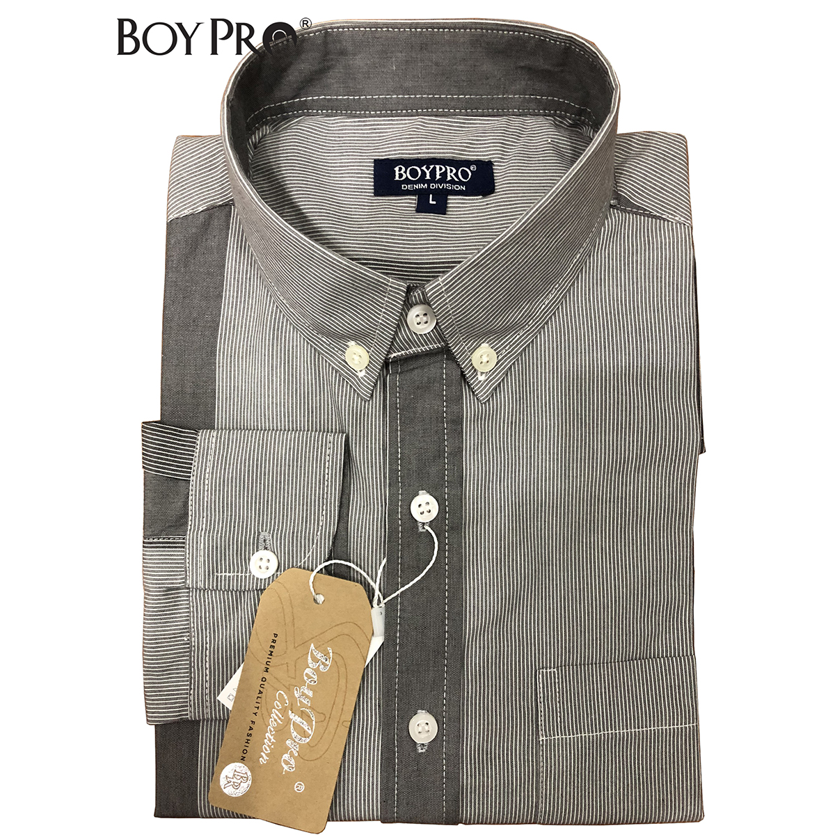 [MUA 2 GIAM 10K 3 GIAM 25K] Áo Sơ Mi Nam Sọc Tay Dài Boypro BP057 (Sọc Xám)