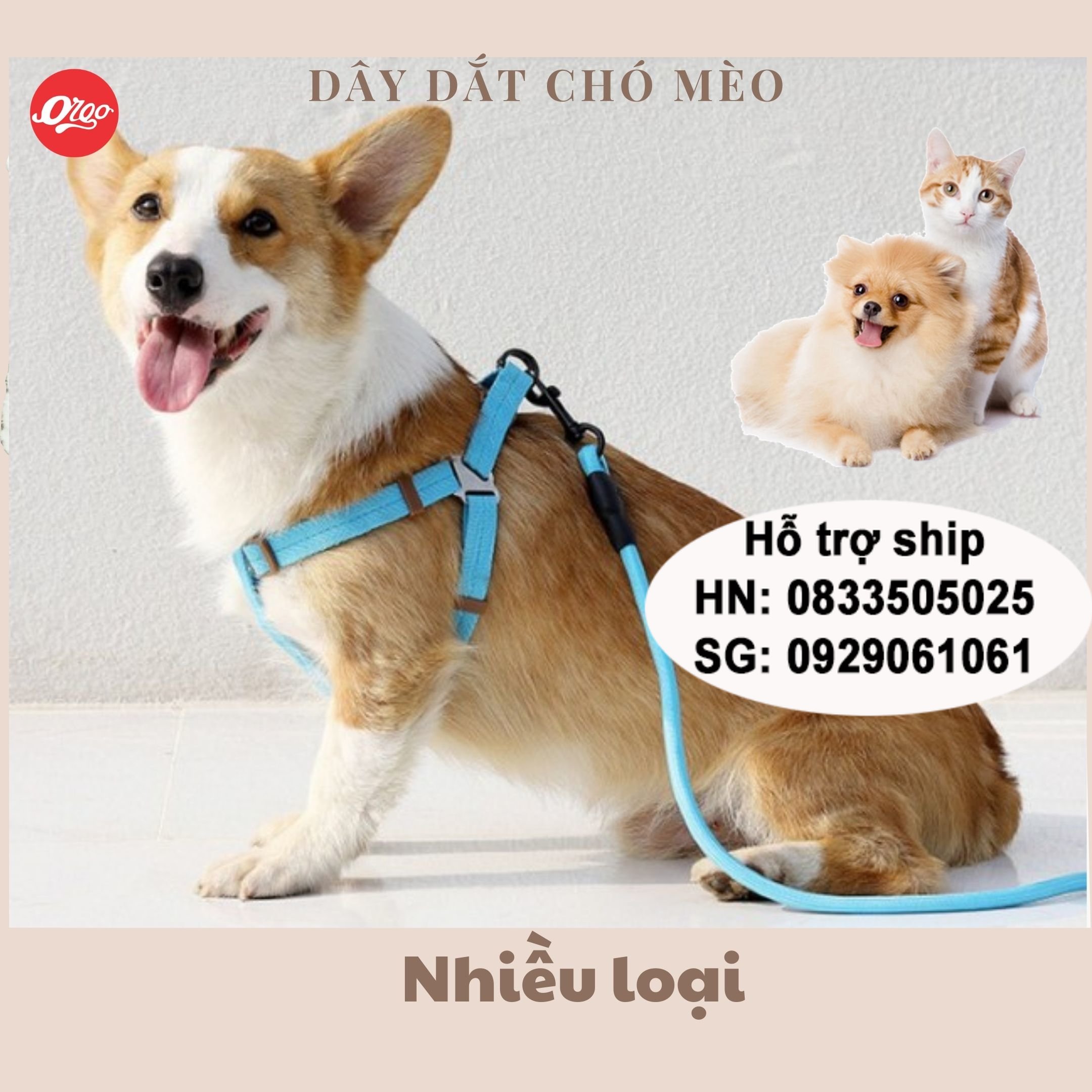 Dây dắt chó mèo dạng yếm Orgo nhiều loại  xích chó mèo