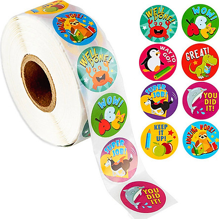 Cuộn 500 sticker nhãn dán khích lệ khen thưởng học tập cho bé yêu với nhiều họa tiết kèm slogan khiến những giờ học thêm sinh động