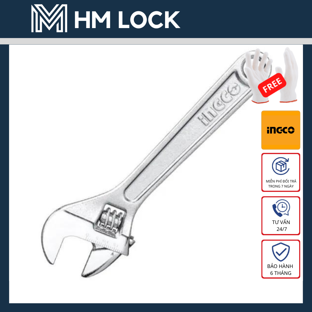 Mỏ lết ingco 150, 200, 250, 300mm - thép siêu cứng không gỉ cao cấp - hàng chính hãng - hm lock