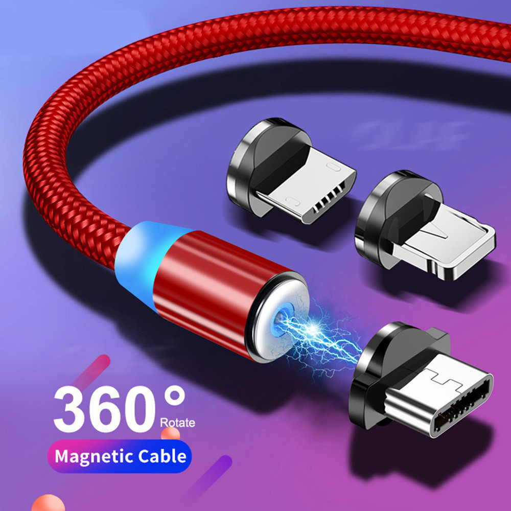 Cáp sạc nhanh, cáp sạc từ nam châm 2m, kết nối đa chân, iphone, microusb, type-c, 360 độ, dây dù siêu bền dài 2m, có led - 5923