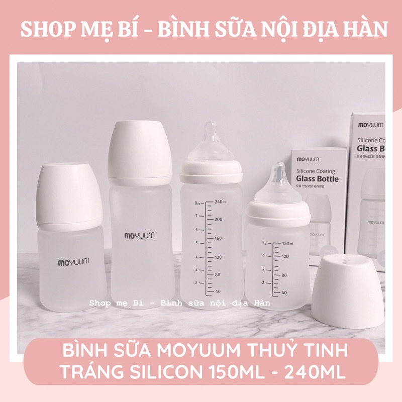 Bình sữa moyuum thuỷ tinh tráng silicon cao cấp 150ml - 240ml hàn quốc chính hãng