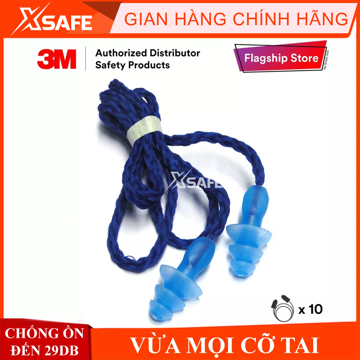 [HỎA TỐC] Bộ 10 Cặp Nút tai chống ồn 3M 1290Bịt tai chống ồn lên đến 25Dbcách âm 3 tầng, có dây chống mất, dùng cho nghỉ ngơi, lao động, học tập
