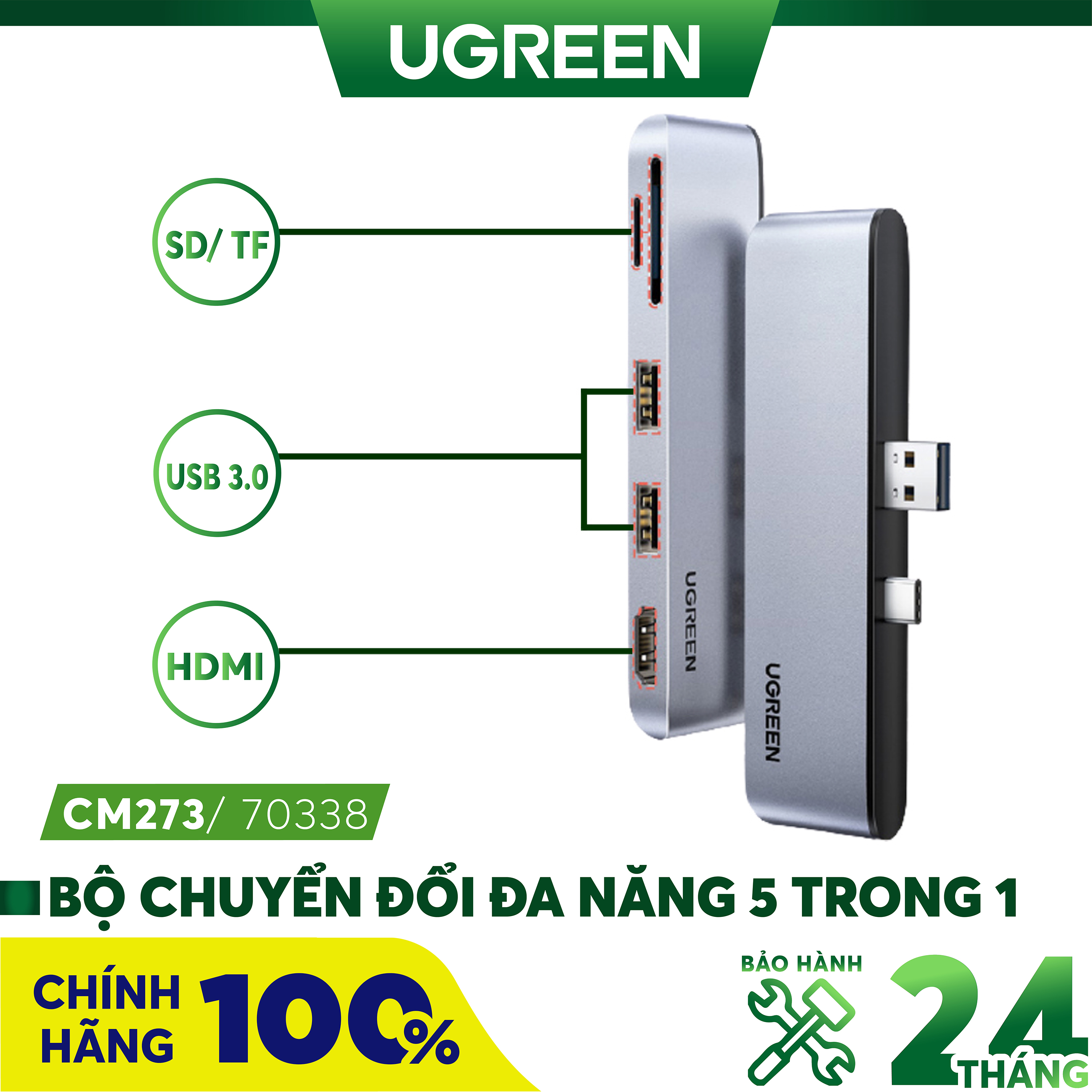 Thiết bị mở rộng hdmi/usb 3.0/sd/tf cho surface pro ugreen 70338 cao cấp