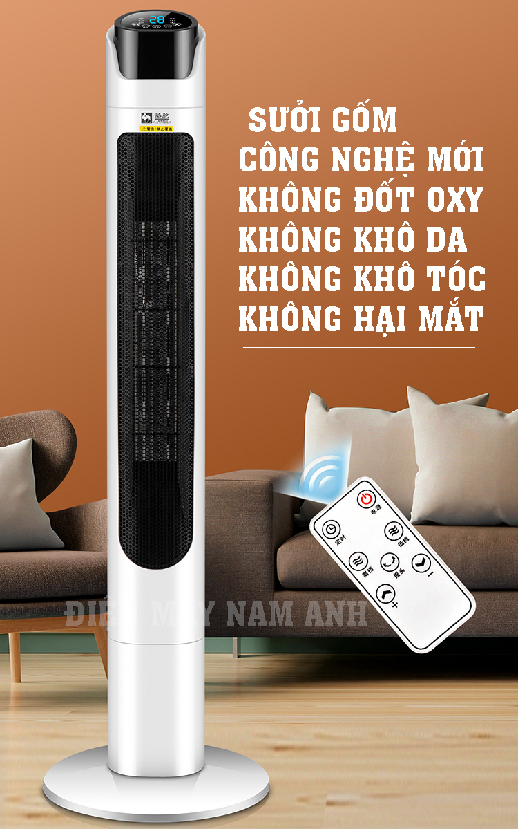 Máy Sưởi Tháp CAMEL, Công Ngệ Gốm (PTC) thế hệ mới không khô da, khô tóc, khô mắt, không gây khó chịu, không đốt oxy, sưởi phòng khách, phòng ngủ, nhà tắm, chống nước