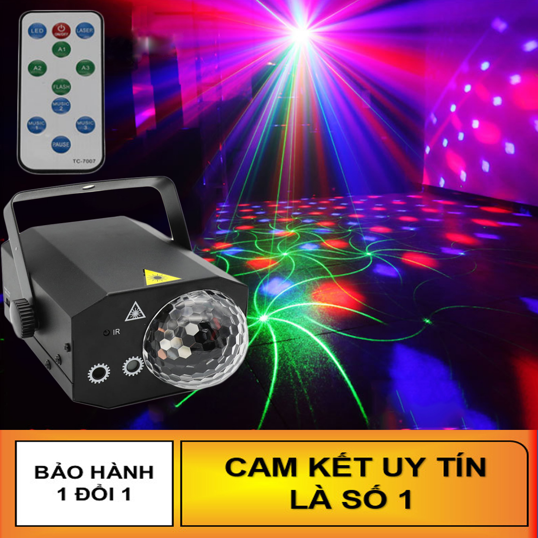  Đèn laser ánh sáng laze cảm biến âm thanh - Kết hợp Đèn LED xoay 7 màu dùng trang trí vũ trường phòng karaoke 