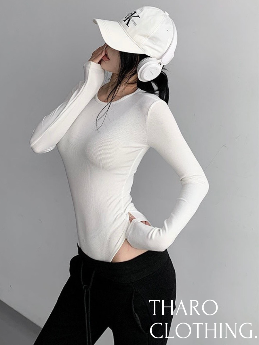 Bodysuit tay dài cổ tròn, áo liền thân - tharo clothing -