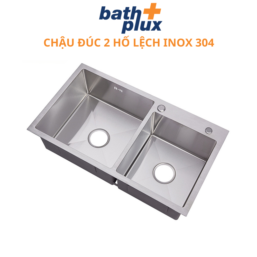 Chậu rửa bát đúc 2 hố lệch inox sus304 bồn rửa chén 2 hộc korea bathplux 8245 7843 7042