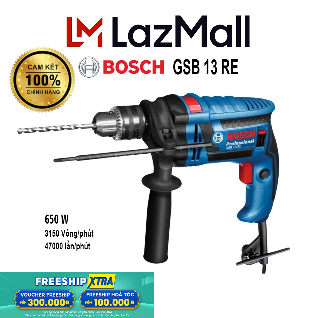 LazMall-HCM DEAL SỐC SALE 70% BOSCH Máy Khoan Xuyên Tường ,Khoan Bê Tông Bosch, Máy Khoan Động Lực Bosch GSB13RE Công Suất 650W (Khoan Tường ,Gỗ ,Kim Loại) Công Nghệ Hiện Đại Của Đức Khả Năng Hoạt Động Mạnh Mẽ Và Hiệu Quả Độ Chuẩn Xác Cao (KHÔNG PHỤ KIỆN)