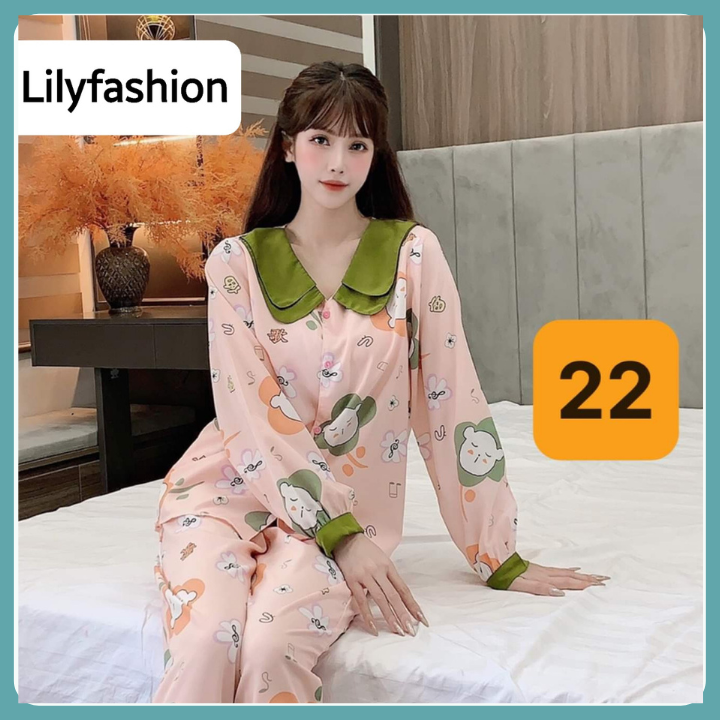 Đồ bộ nữ pijama bộ mặc nhà vải lụa mango cao cấp tay dài quần dài