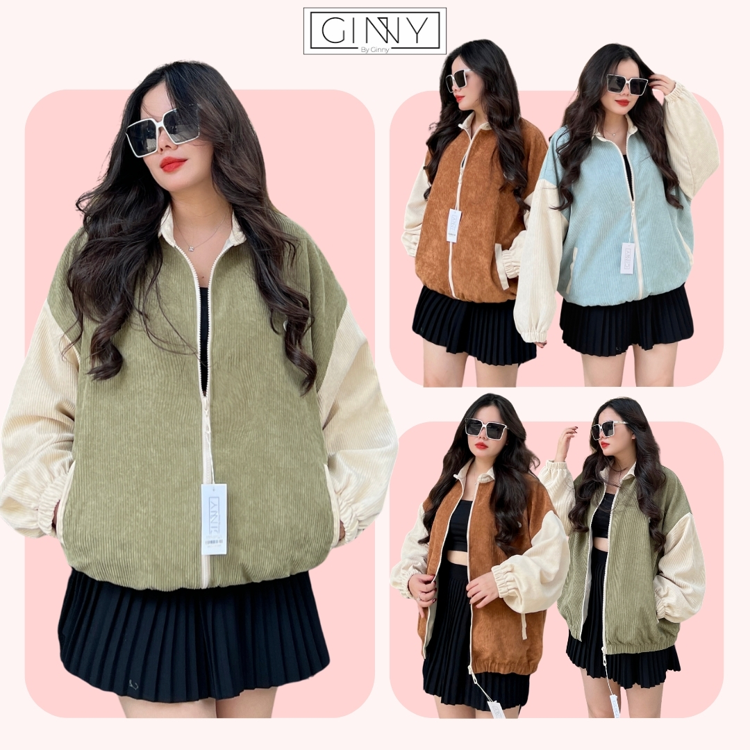 Áo khoác nhung phối Gin Club Version 2 TL-013 - Áo Khoác Bomber Varsity GinHouse Form rộng unisex nam nữ