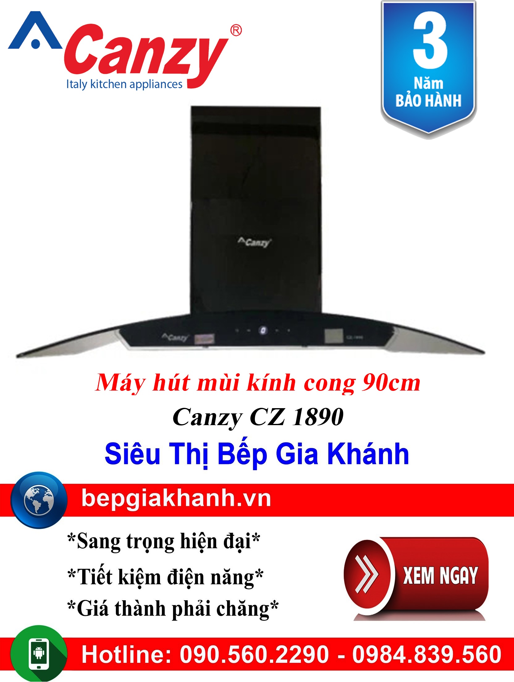 [HCM]Máy hút mùi kính cong 90cm Canzy CZ 1890, máy hút mùi nhà bếp, máy hút mùi bếp, máy hút mùi kính cong, máy hút mùi canzy, máy hút mùi mini, máy hút mùi âm trần, máy hút mùi electrolux, may hut mui