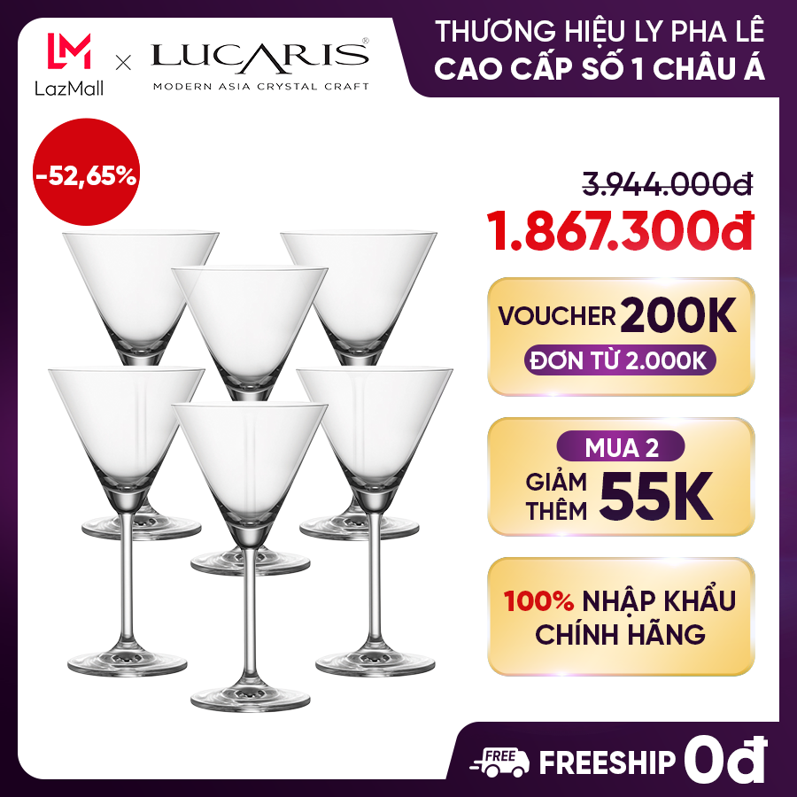 Bộ 6 ly uống rượu martini pha lê cao cấp lucaris 160ml - rims s12mn06