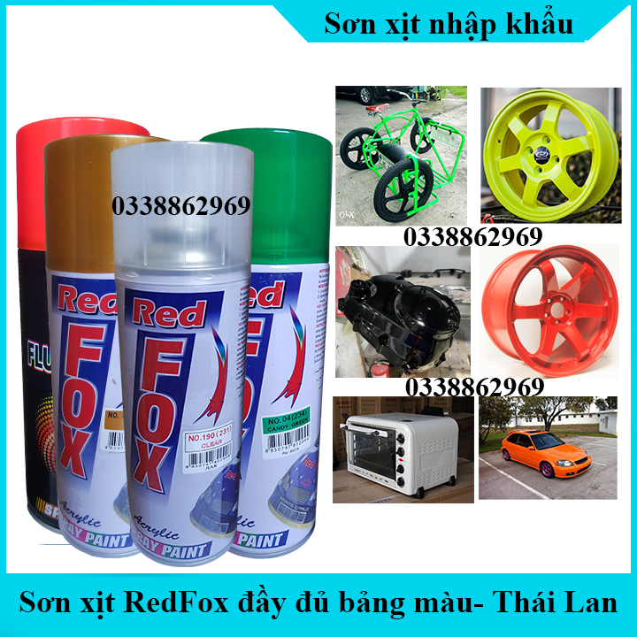 Sơn xịt Redfox 400ml đủ màu chính hãng - Nhập khẩu Thái Lan - sơn ô tô, xe máy, sơn kim loại, sơn lót sơn màu