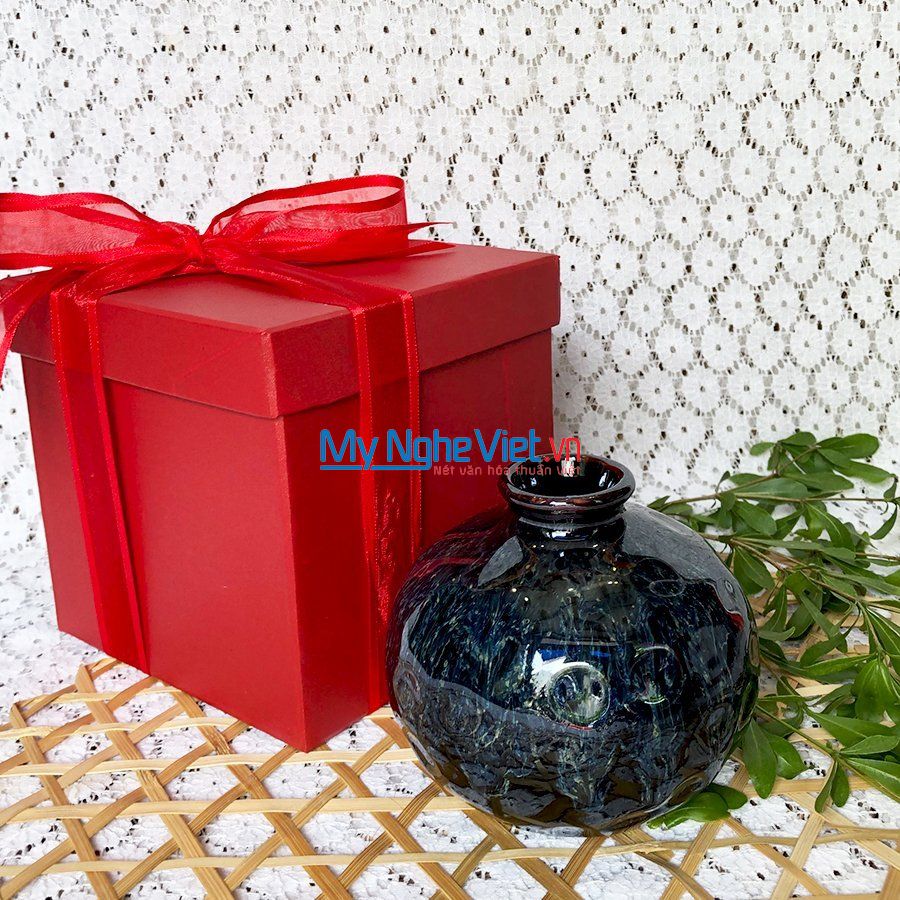 Lọ hoa gốm bát tràng hỏa biến tròn 10cm mnv-lhghn17-1