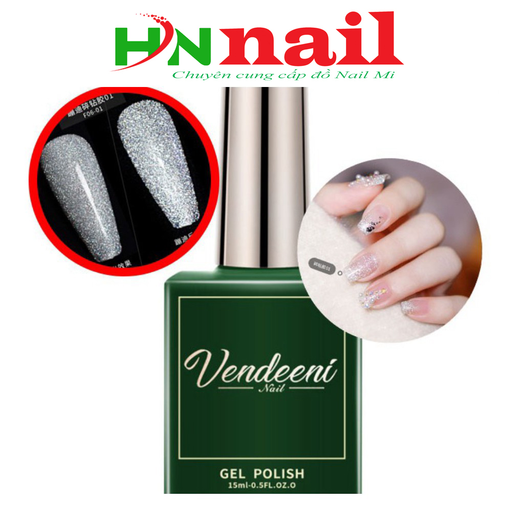Sơn Gel Vendeeni Flash màu bạc chăm sóc trang trí móng làm nail shop Nailart