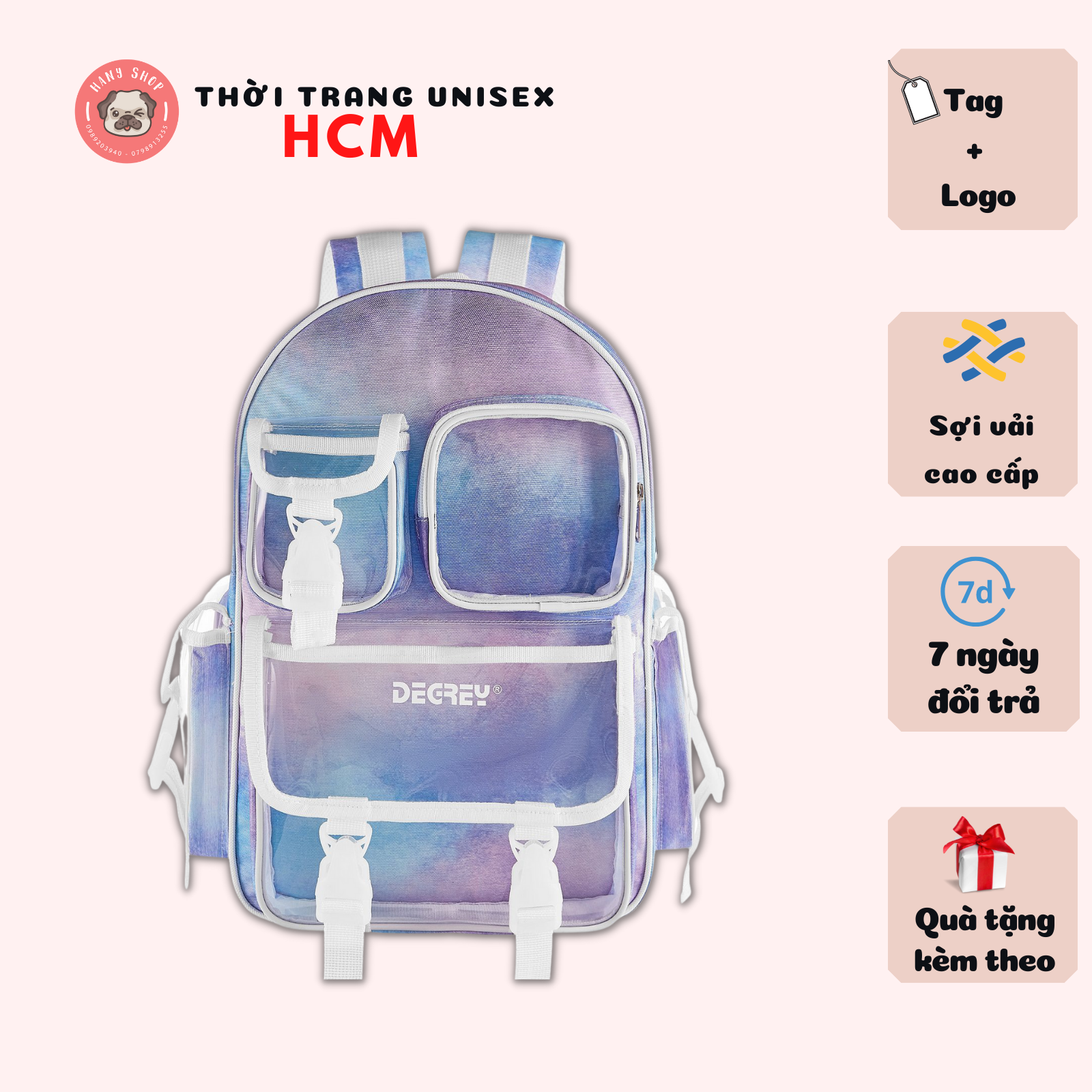 Balo học sinh Degrey Galaxy Backpack cực xinh tặng kèm tag và giấy thơm Thời trang Unisex HCM BL38