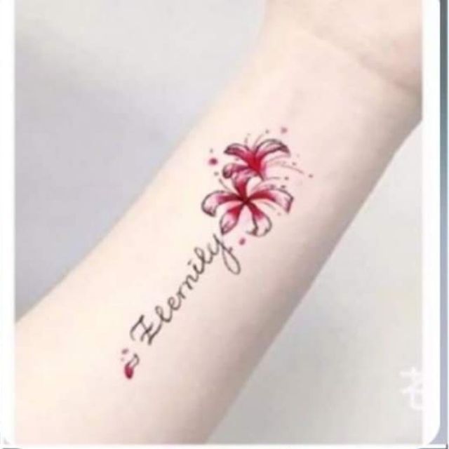 Hình xăm dán tattoo dòng chữ hoa hồng Candyshop88