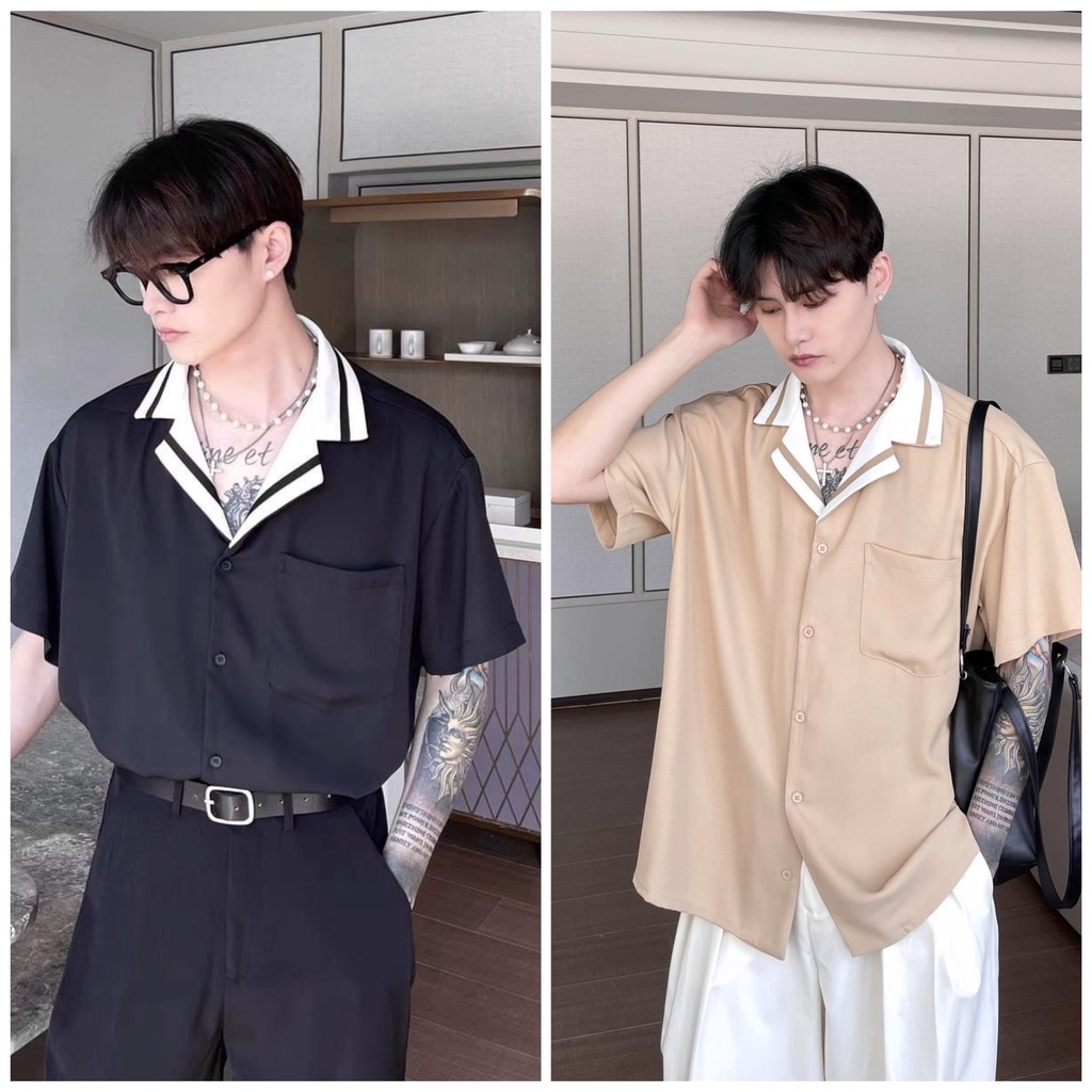 SET Áo sơ mi cổ Vest Layer tay ngắn