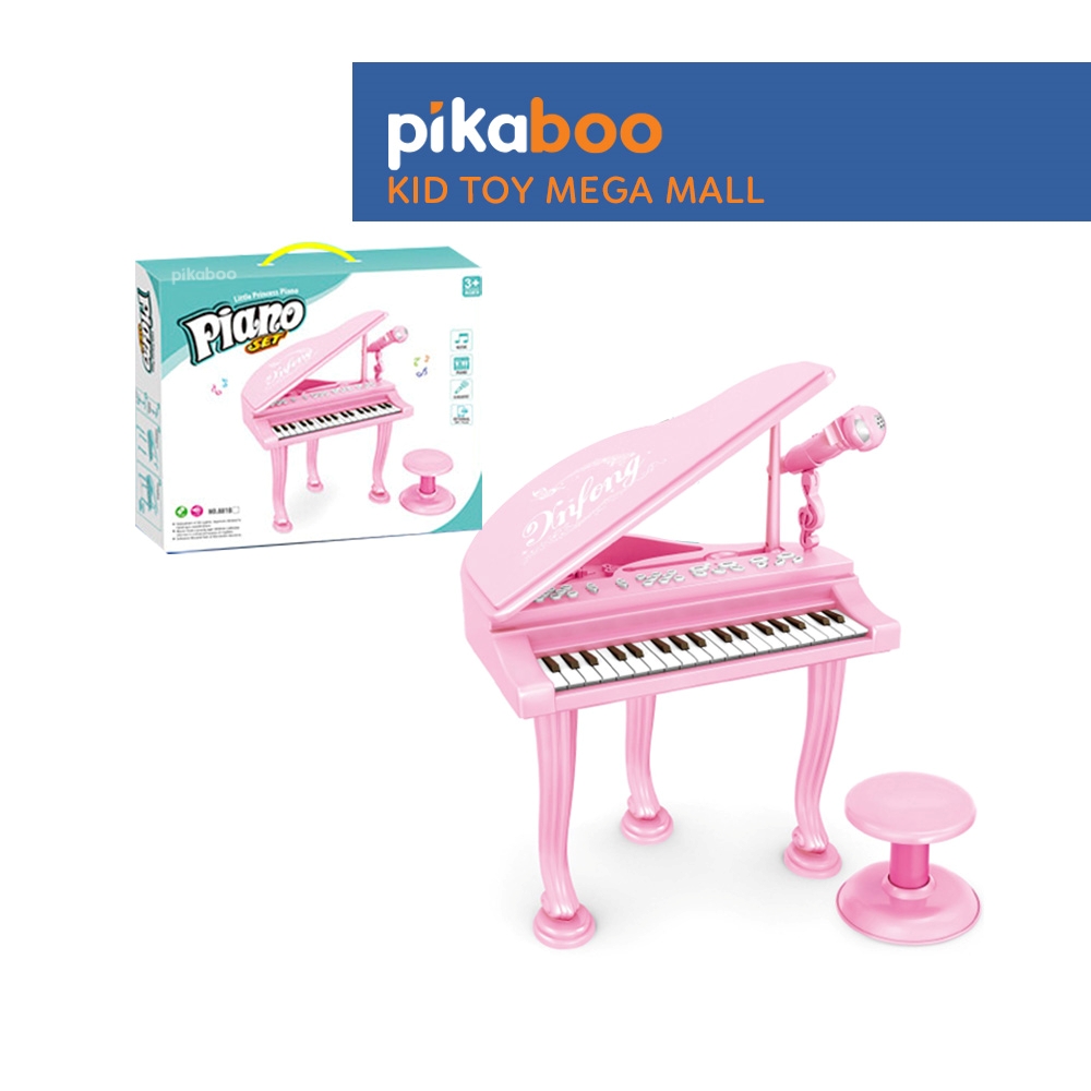 Đồ chơi đàn Piano công chúa màu hồng cao cấp cho bé Pikaboo cỡ to đại có ghế ngồi kèm micro chuẩn âm