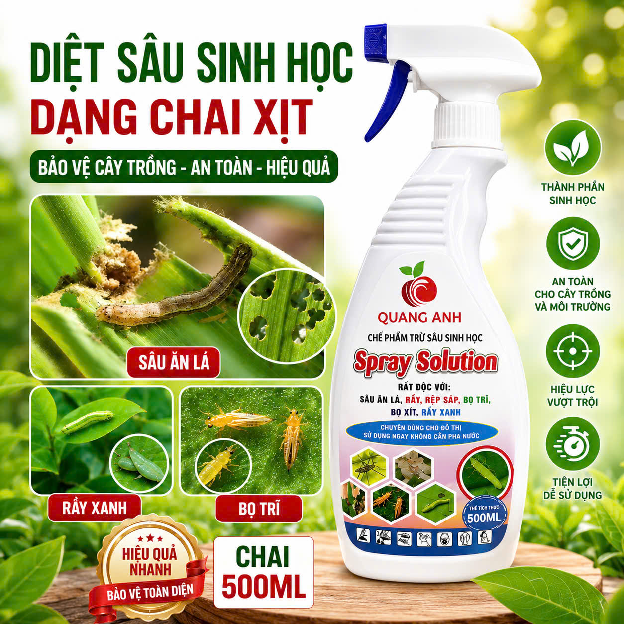 Chế Phẩm Trừ Sâu Sinh Học 500ML - Dạng Xịt - Trị Sâu Ăn Lá, Rầy, Rệp Sáp, Bõ Trĩ, Bọ Xít, Rầy Xanh