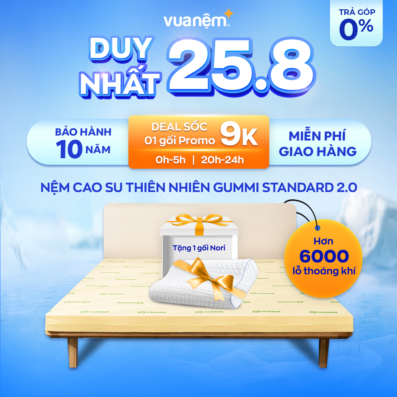 Nệm cao su thiên nhiên cao cấp Gummi Standard 2.0 10cm tại Vua Nệm - 100% cao su nguyên khối, nâng đỡ vượt trội, thoáng kí tối ưu