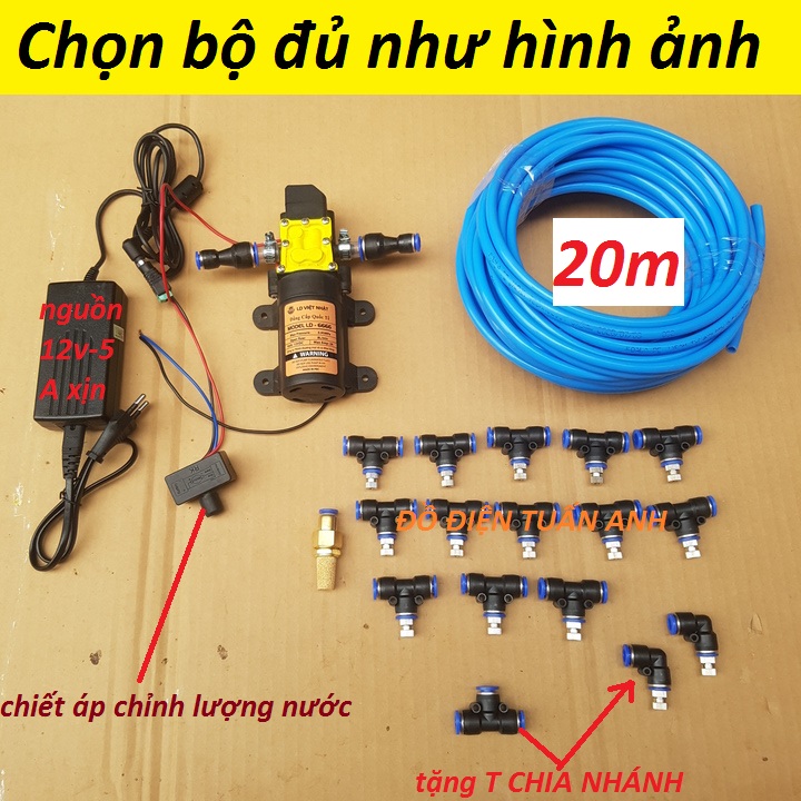 bộ phun sương 15 béc inox có điều chỉnh lượng nước - béc số 2-3-5-6-7-8, Bộ phun sương 15 béc inox , bơm phun sương 12v có điều tốc , bộ phun sương 12v , máy bơm phun sương , bơm phun sương , máy phun sương mini 12v