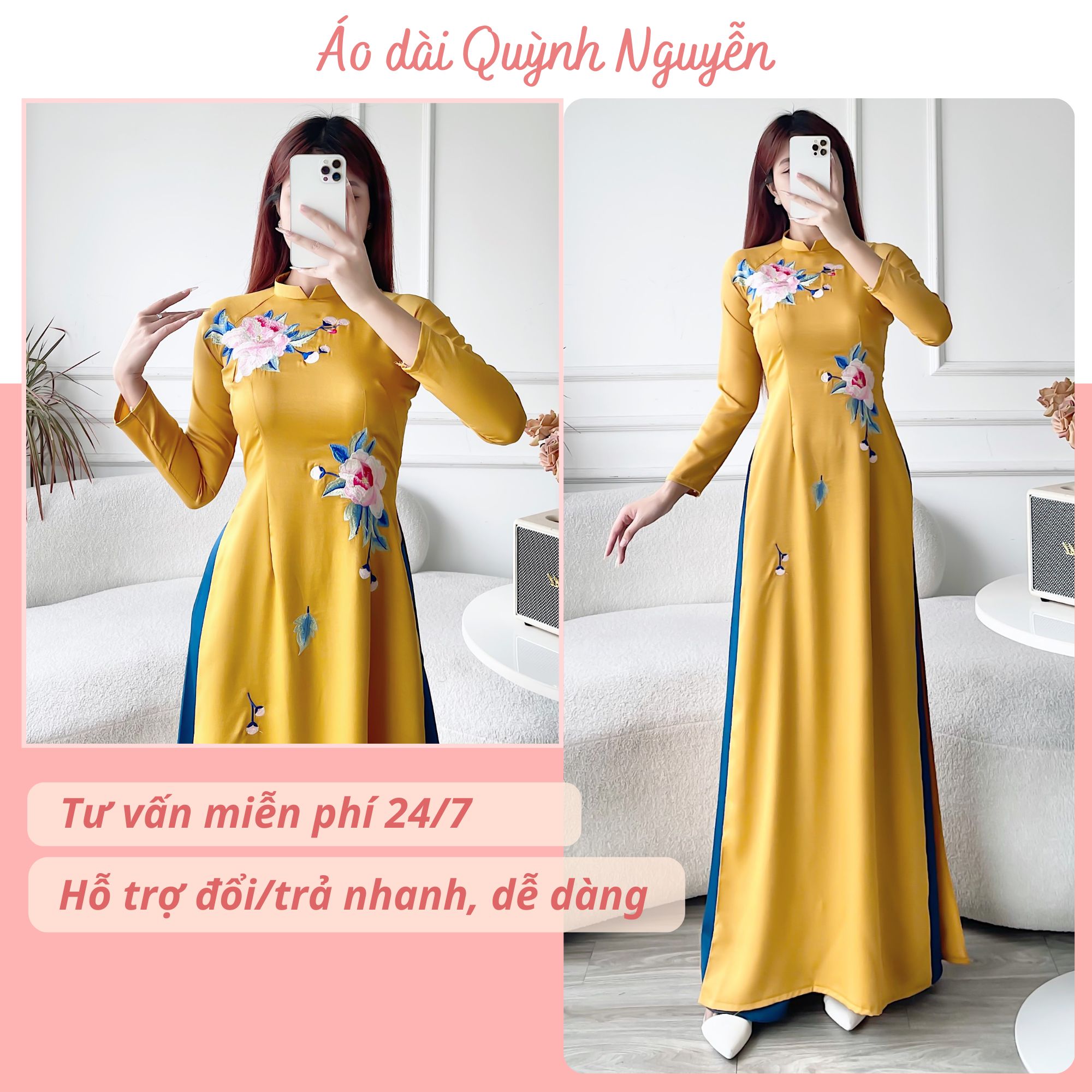 Áo dài thêu áo dài cách tân lụa tây thi cao cấp MÃ TK18