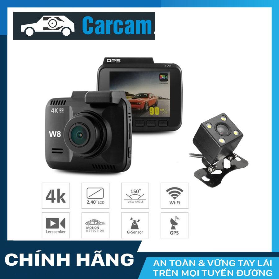 Camera hành trình w8 carcam wifi gps 4k + camera sau rc + thẻ nhớ 32gb class 10