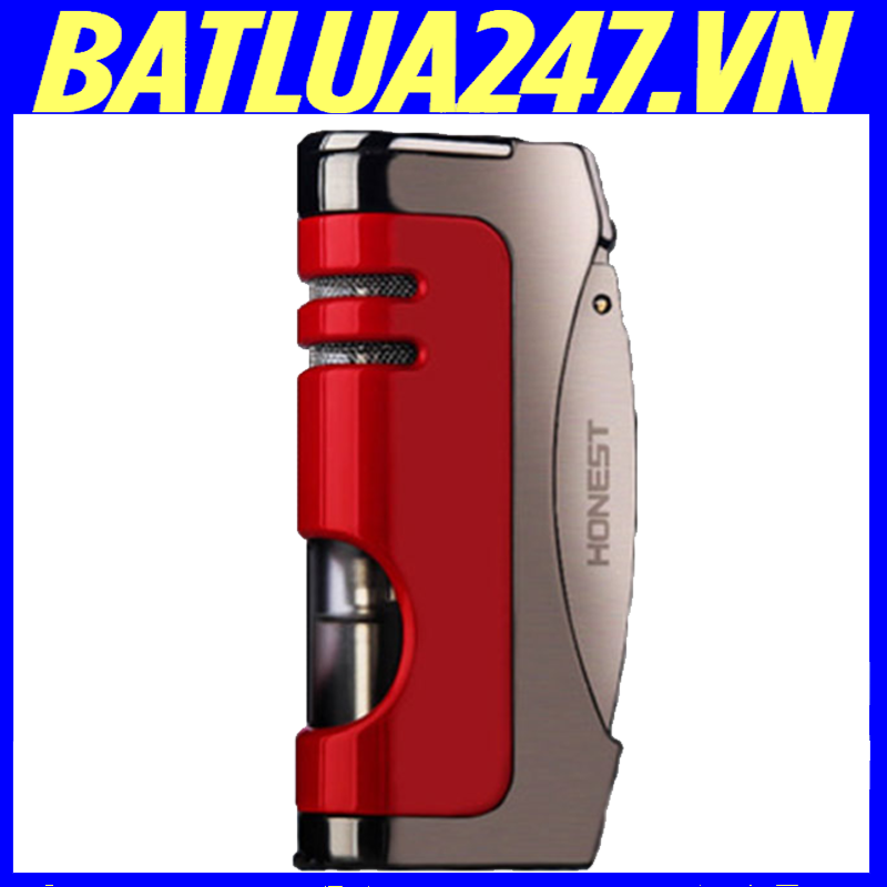 Bật lửa khò 1 tia Honest BCZ487 kèm đục xì gà, nhiều màu vàng/đỏ/hoa văn