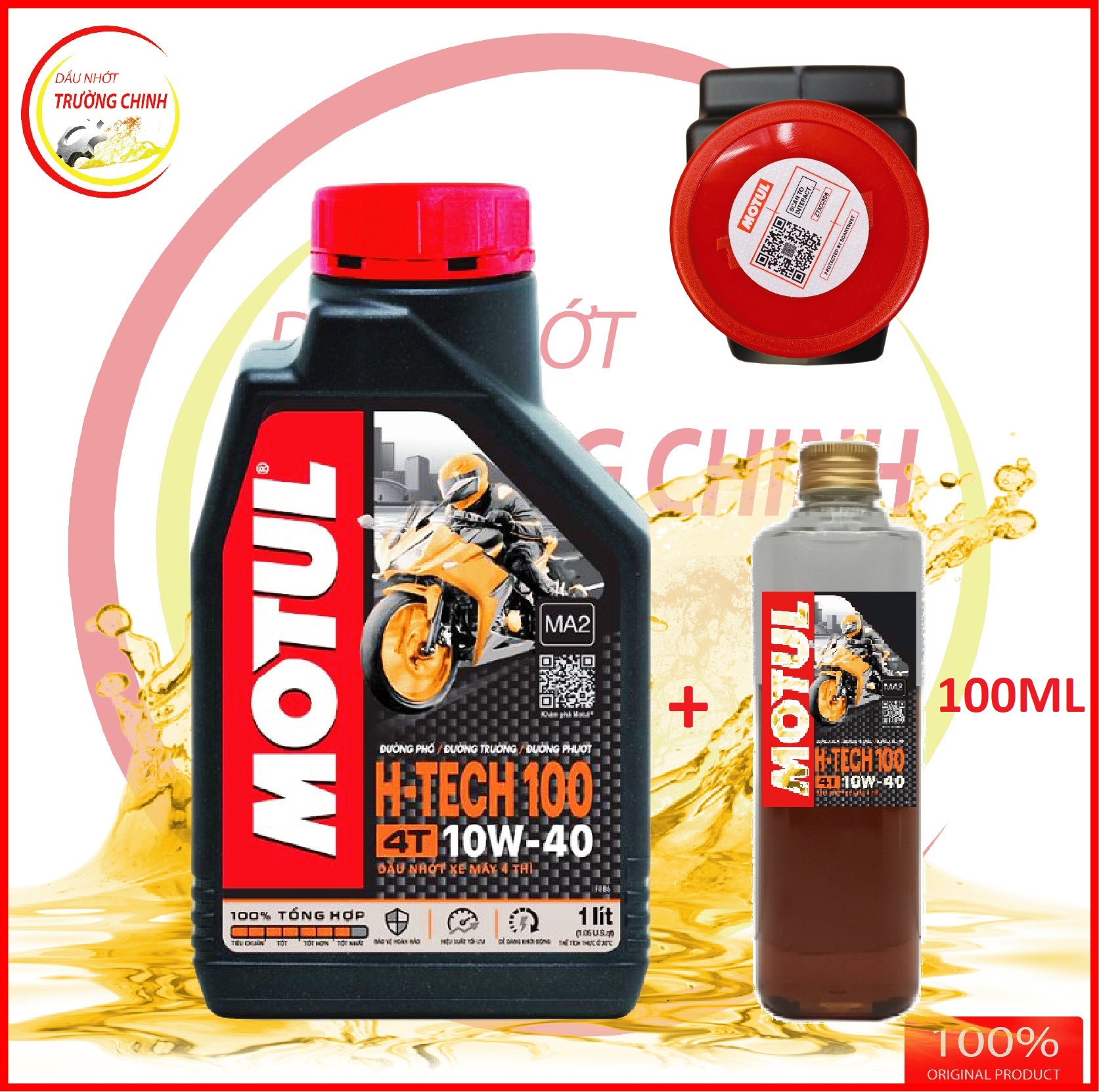 [HCM]Nhớt Motul  H tech 100 10W40 1.1L dành cho xe số tay côn (Bình 1L + 100ml)