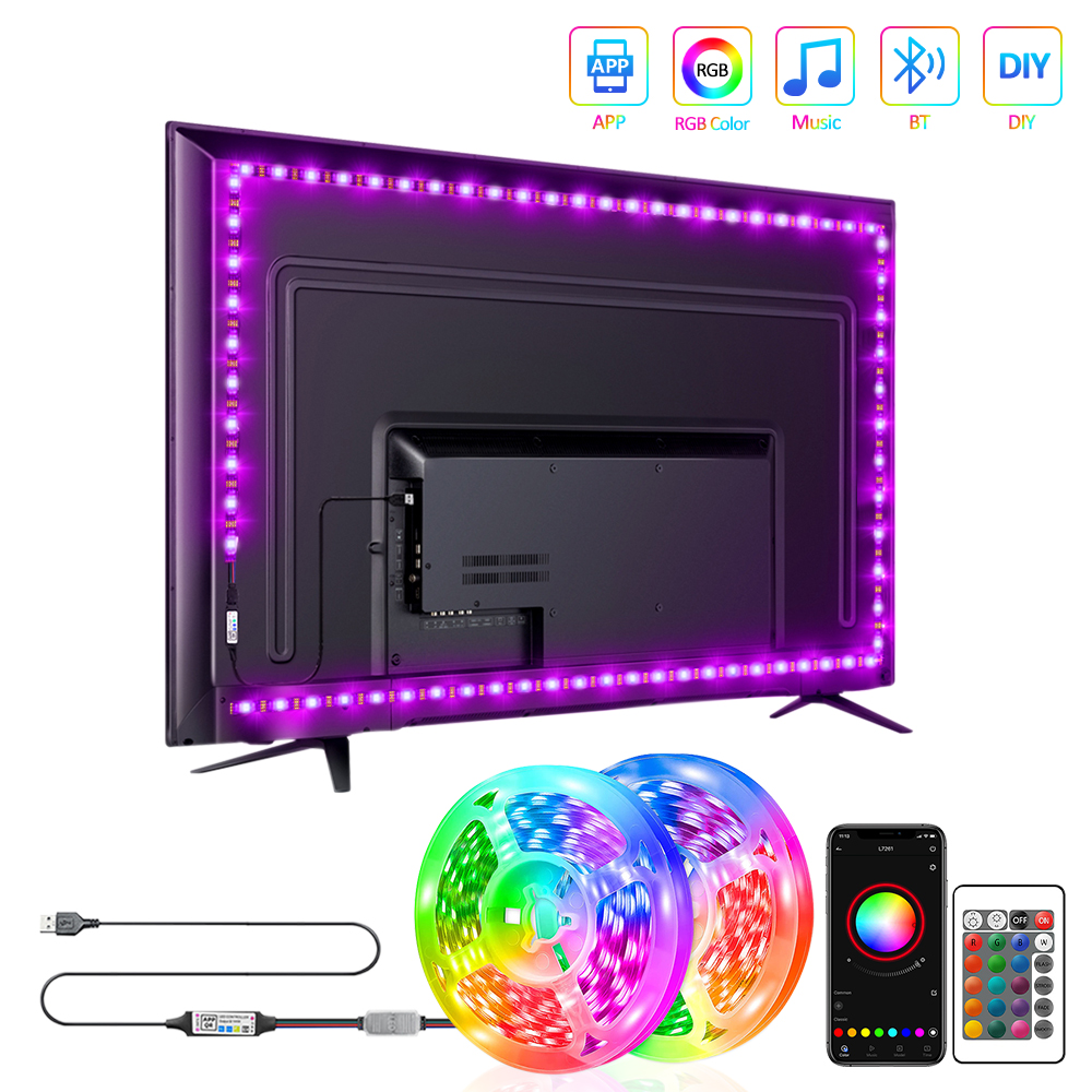 Dải Đèn LED TV Đèn Nền RGB SMD3535 USB, Đèn Ngủ Dây Ruy Băng Trang Trí Cho Lễ Hội Giáng Sinh Phòng Ngủ Tiệc Với 24key Remote