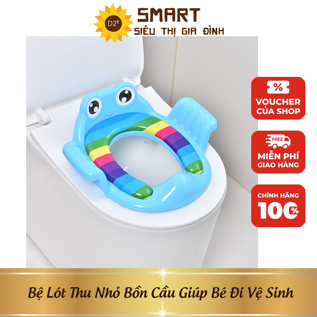 Bệ Lót Thu Nhỏ Bồn Cầu Giúp Bé Đi Vệ Sinh Dễ Dàng, Bệ Ngồi Toilet - Bệ Lót Hình Ếch Giúp Các Bé Tự Đi Vệ Sinh Dễ Dàng