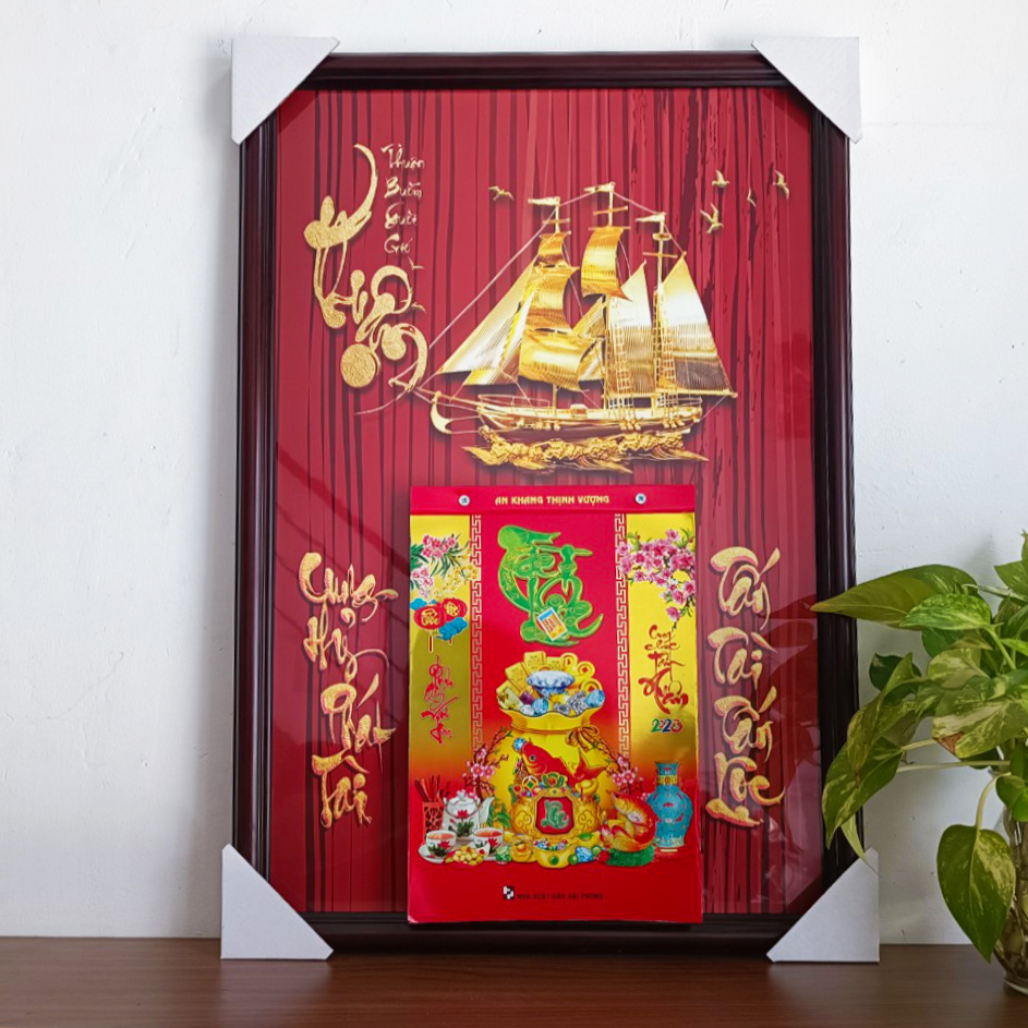 Lịch treo tường 2025, lịch tết bằng gỗ tráng gương Thuận Buồm Xuôi Gió, làm quà tặng, trang trí phòng khách