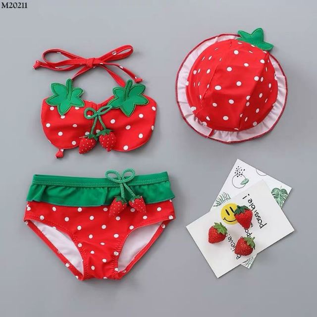 Bikini đi biển quả dâu cực xinh cho bé