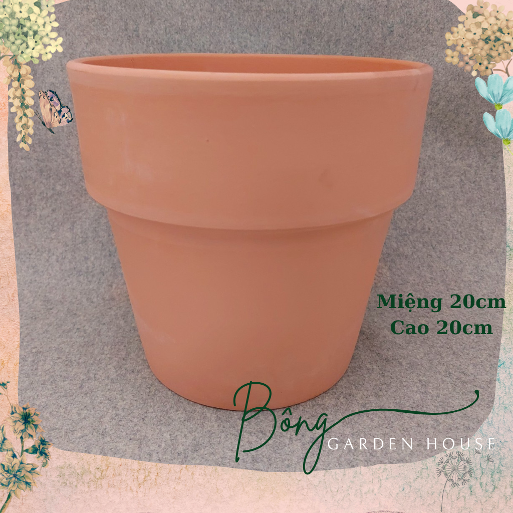 Chậu trồng cây, Chậu đất nung gờ 20cm nhiều màu Bông Garden trồng cảnh các loại