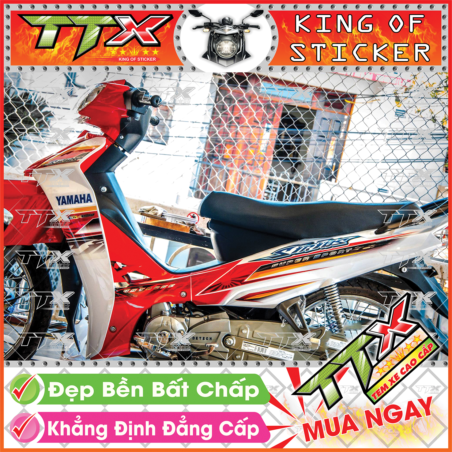 Tem Xe Sirius Đỏ Trắng Đen Tam Giác - Tem Sirius 110 Đen Trắng Đỏ Siêu Đẹp - Mẫu Team Sirius Đỏ Trắng Đen