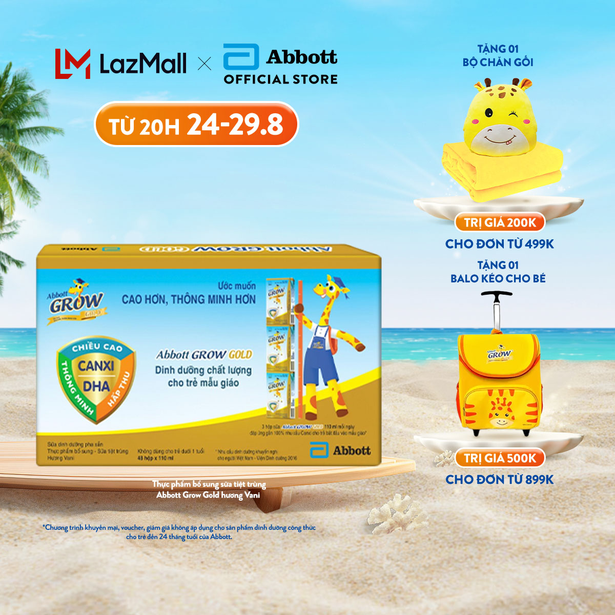 (CHỈ 20H 24-29.8 TẶNG QUÀ CHO ĐH TỪ 499K-SLCH) Thùng 48 hộp sữa nước Grow 110ml