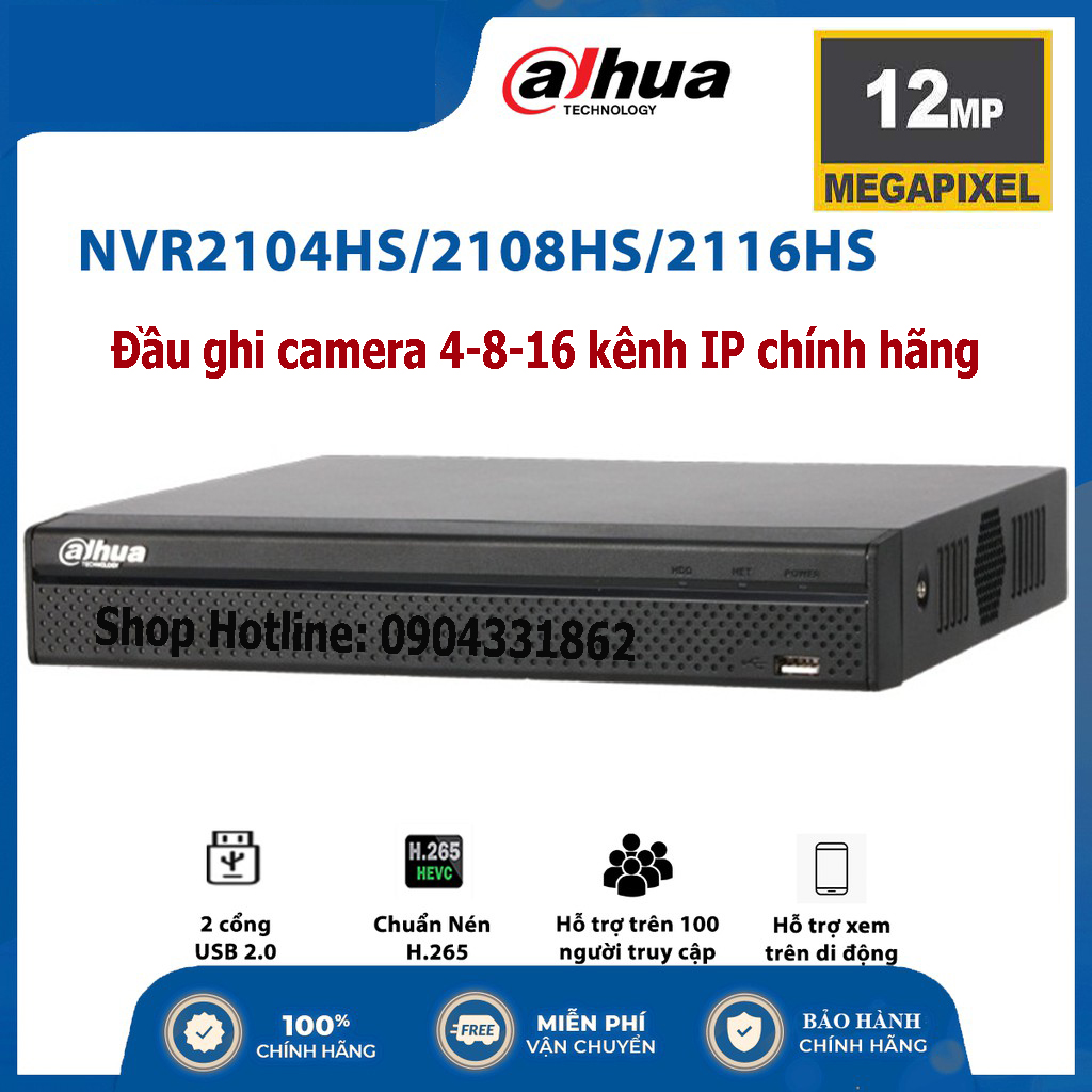 Đầu ghi hình camera ip dahua hỗ trợ lên đến camera 12mp chính hãng dahua bảo hành 24 tháng dhi-nvr2108hs-s3 dhi-nvr2116hs-s3 dhi-nvr2104hs-s3