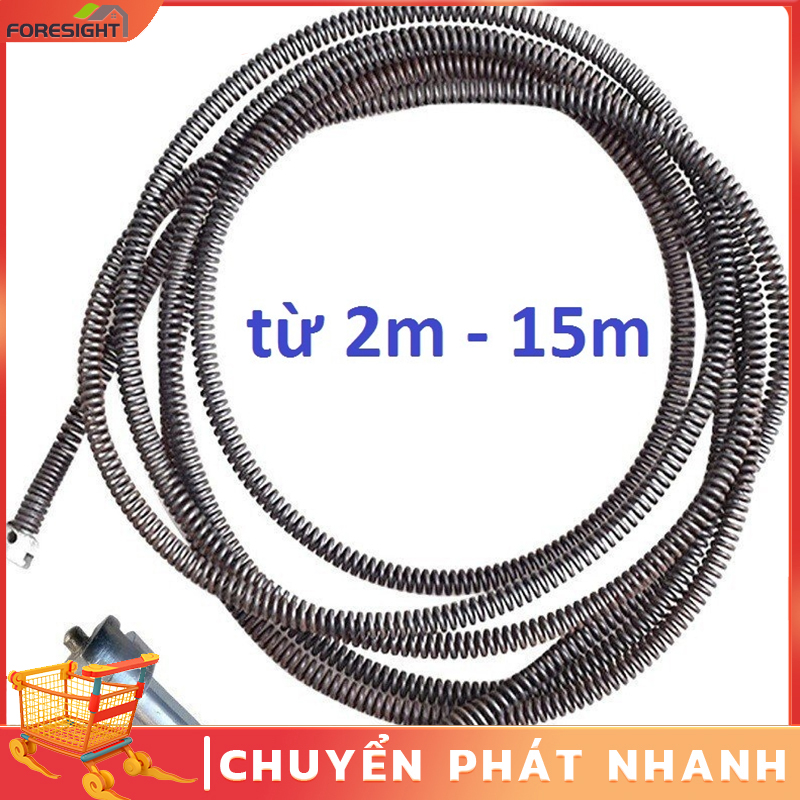 Dây thông tắc cống, thông bồn cầu lò xo inox không gỉ phi 10mm siêu bền dài10m đầu nối máy khoan tam giác (lắp cùng máy khoan để dùng) có tay quay FO