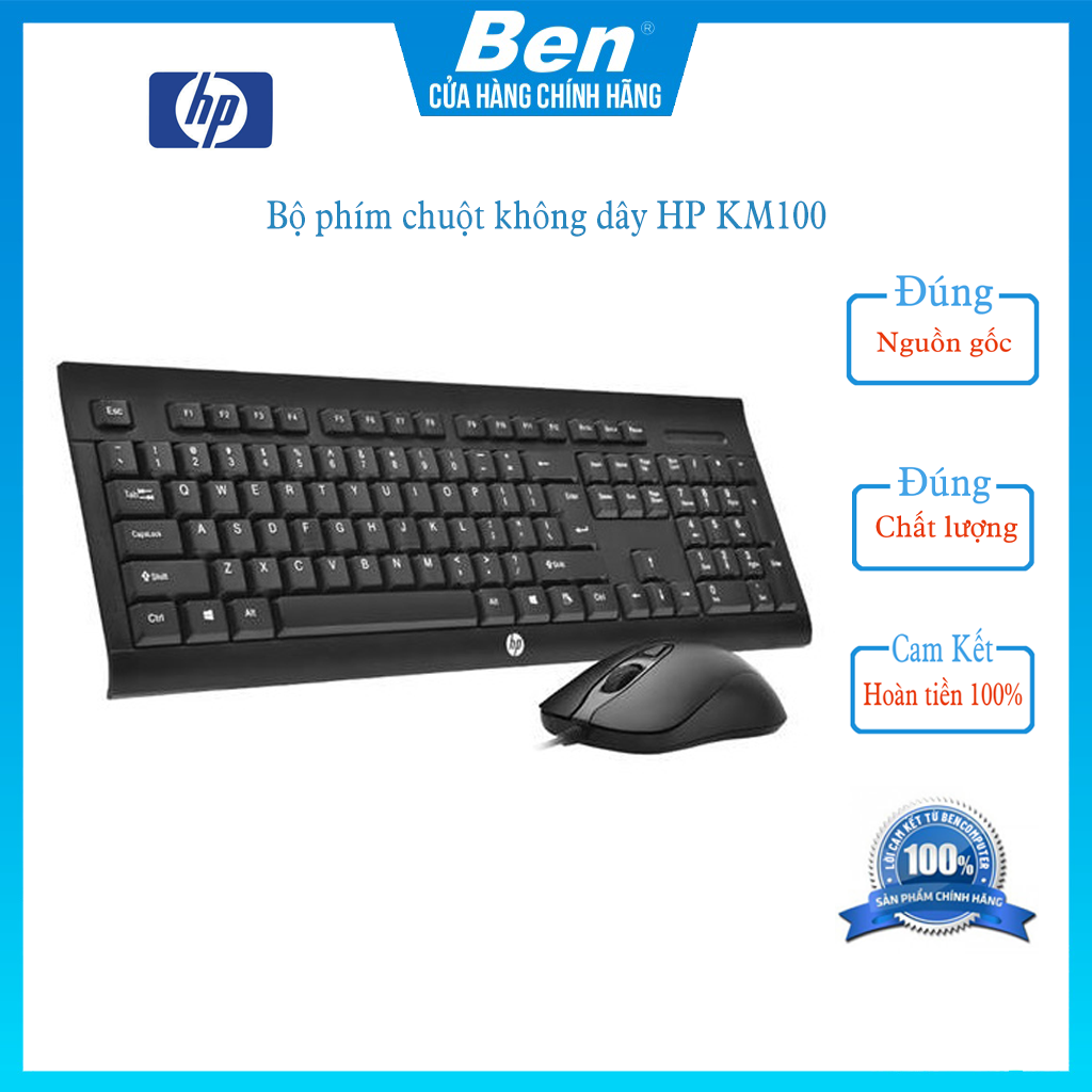 Bộ bàn phím và chuột máy tính không dây Wireless HP KM100 Bảo Hành 12 Tháng- Ben computer store