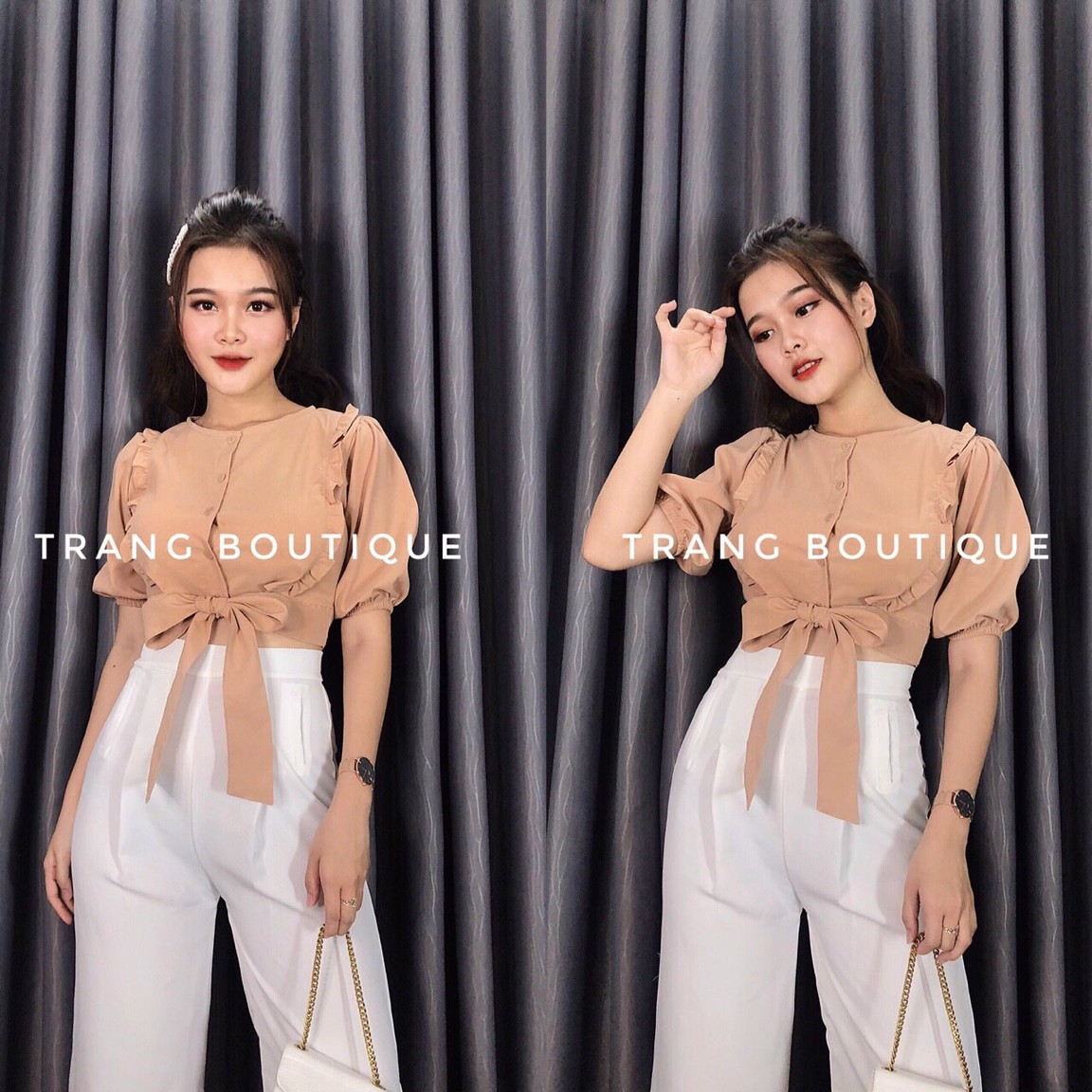 SET BỘ ÁO KIỂU THẮT NƠ TÔN EO CỰC XINH PHỐI QUẦN DÀI ỐNG RỘNG SANG CHẢNH FORM CHUẨN ĐẸP Y HÌNH